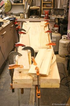 several pieces of wood being made in a shop