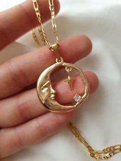 Moon Necklace, Moon Jewelry, Moon Charm, Gold Moon Necklace, Moon Pendant, Moon Necklace Outfit, Necklace, Pendent Necklace