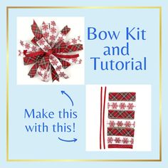 "This is a bow tutorial kit for making a wreath bow. MORE INFORMATION This DIY bow tutorial kit comes with all the ribbon you'll need plus 2 chenille stems to make a finished 12\" bow. You just need to supply a pair of scissors and a ruler. Easy peasy.  This wreath bow making kit comes with easy to follow video instructions using my \"easy-on-the-hands\" method. Your link to this tutorial will be included with your kit plus a QR code. ✔ How do I acquire the tutorial after I order? You will receive your link to the tutorial video with the actual kit. There will be an actual link plus a QR code for your convenience. * comes from a smoke-free and pet hair/dander-free environment in consideration of those with allergies * feel free to message me on Etsy if you need help during the process WANT Diy, Wreaths, Bow Making Tutorials, How To Make Bows, Bows Diy Ribbon, Making Bows For Wreaths, Diy Bow, Diy Ribbon, Wreath Bow