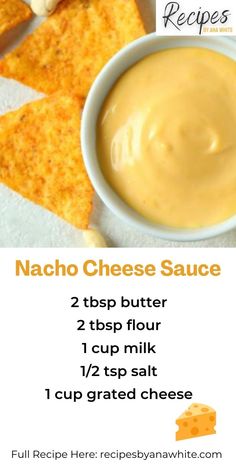 the recipe for nacho cheese sauce is shown in this advertise with instructions to make
