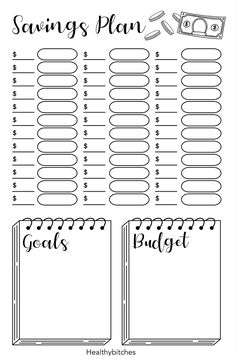 a printable savings plan is shown in black and white