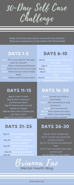 30-Day Self Care Challenge from Brianna Fae- Mental Health Blog.  Set aside some time each day to take care of yourself to improve your physical and emotional health. Life Hacks, Health Tips, Motivation, Mindfulness, Yoga, Organisation, Fitness, Self Care Activities, Self Care