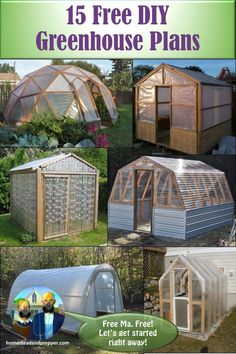 an advertisement for greenhouse plans with pictures of different types of greenhouses and how to use them