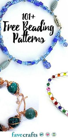 three beading patterns for bracelets with the words 101 free beading patterns on them