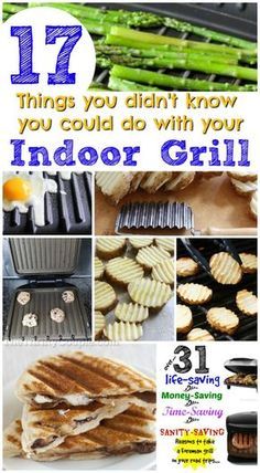an advertisement for indoor grills with pictures of grilled food