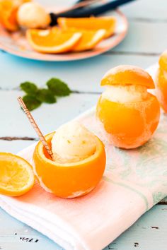 Orange Lemon Balm Sorbet | savorynothings.com Foods, Mango Panna Cotta, Mango Dessert