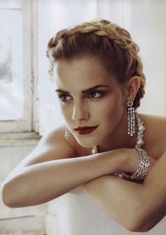 Emma Watson. My all time fave pic of her. I saved this for months as my inspiration for the hair-do I wore for my sister's wedding. Hair Styles, Wedding Hair, Braided Hairstyles For Wedding, Peinados, Hair Styles 2014, Capelli, Bridal Beauty