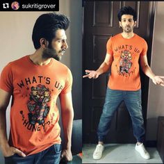 What’s up Honey ? #Repost @sukritigrover ・・・ #Repost ・・・ @kartikaaryan quirky much in this @jackandjones slogan tee @leecooperindia jogger’s for @sonutitusweety promotions Styled by @sukritigrover @style.cell Assisted by @ravneet_bijan @akansha.27 #sukritigroverforstylecell #kartikaaryan Outfits, Jazz, Dressing, Actors & Actresses, Handsome Men