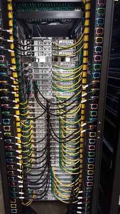 the inside of a server with many wires