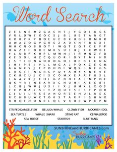 Dory, everyone's favorite blue tang, swam into kids hearts first in Finding Nemo and then in her own movie, Finding Dory. This Sea Creature wordsearch is inspired by the characters in these movies and would be a great activity for a Finding Dory Birthday Party, an Under the Sea party or even a homeschool sea creature study. Finding Dory Kids Word Search from SunshineandHurricanes.com Crafts, Parties, English, Finding Nemo, Worksheets, Pre K, Finding Dory Party, Finding Dory Birthday, Finding Dory