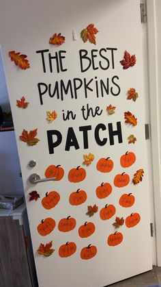 the best pumpkins in the patch are on this refrigerator door for halloween decorations and they're all over the place