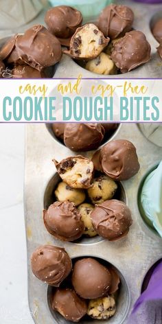 chocolate covered cookie dough bites in metal bowls