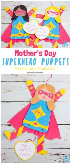 mother's day superhero puppetet craft for kids to make with paper and glue
