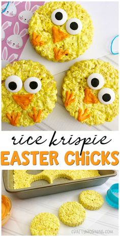 rice krispie easter chick cookies with googly eyes