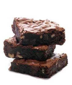 three chocolate brownies stacked on top of each other