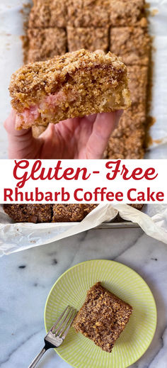 gluten - free rhubarb coffee cake on a plate