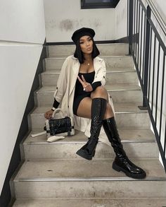 Baddie Outfits Casual, Lookbook Outfits, Black Boots Outfit, Classy Outfits, Paris Outfits