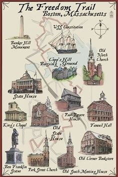 The Freedom Trail - Boston, MA - Lantern Press Poster Portsmouth, Portland, Rhode Island, Hampton Beach