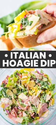 this italian hoagie dip is loaded with meat, cheese and lettuce