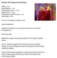 a recipe for a red sangria cocktail with information about the ingredients and how to make it