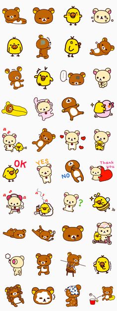 an image of many different types of stickers on a white background, including bears and birds