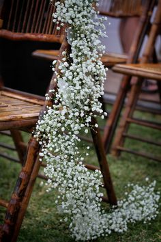 These baby's breath garlands are so simple yet so STUNNING! {Impressions Photography} Outdoor Wedding Ceremony, Wedding Ceremony Chairs, Wedding Table, Ceremony Arch, Wedding Aisle, Aisle Decor