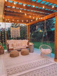 an instagram photo of a patio with furniture and string lights