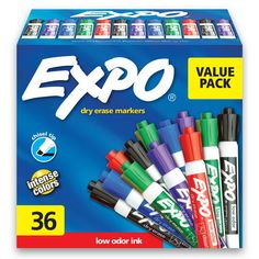 expo dry erase markers, assorted colors, pack of 36 - click on the box