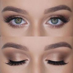 two pictures of the same woman's eyes with long lashes