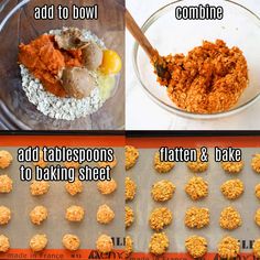 four pictures showing how to make homemade oatmeal cookies and then baking them