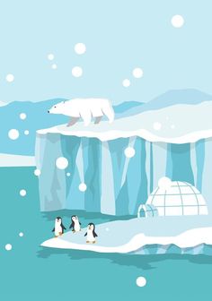 an iceberg with penguins and polar bears on it
