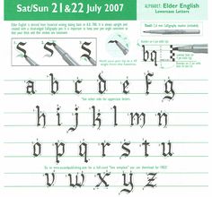 an old english alphabet is shown with the letters and numbers below it, in green