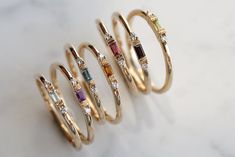 Birthstone Ring / Personalized Gift / Baguette Gemstone Ring / 14k Gold Minimalist Gemstone Ring / Gift for Mom by Ferkos Fine Jewelry - Etsy Jewellery Rings, Piercing, Rose Gold, Bracelets, Diamond Tiara, Jewelry Rings, Ring, Ring Gift, Ringe