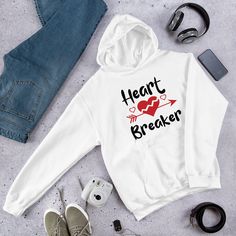 Valentine Hoodie - Heart Breaker Hooded Sweatshirt - Pullover Unisex Hoodie - Valentine Gift Hoodie - Oversize Hoodie Activewear Canada, Shirts, Athletics, Ice Hockey, Under Armour, Champion Hoodie
