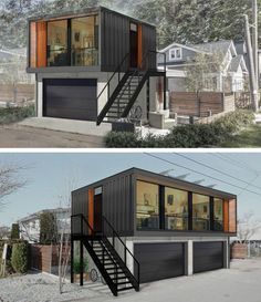 Small Shipping Container Homes with Garage #modernhome #smallhome House Plans, Building A House, House
