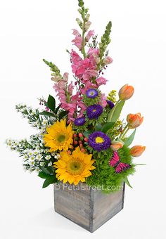 spring floral arrangements | Spring Garden Flowers Arranged in a Box - Pt. Pleasant, NJ Florist ...