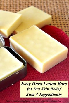 Dry skin?  Try these super easy hard lotion bars made with just 3 ingredients. Soap Recipes, Lotion Bars, Homemade Lotion, Homemade Bath Products, Soap Making, Lotion Bars Diy, Oil Lotion, Home Made Soap, Lotion Recipe