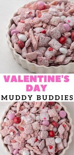 valentine's day muddy buddies in a bowl