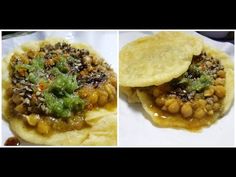 two pictures of food with different toppings on them, one has broccoli and the other is chickpeas