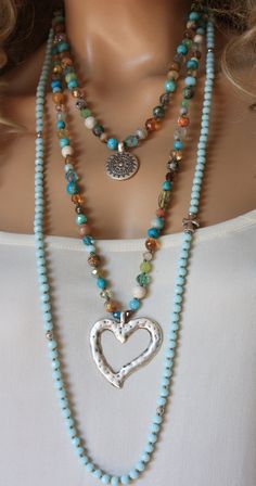 Earthy  Knotted  Necklace,Heart Long Bohemian Jewelry Boho Jewellery, Boho
