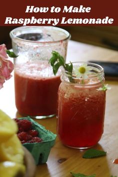 raspberry lemonade in mason jars on a table