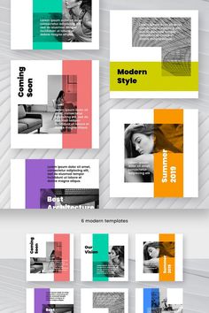 a bunch of different colored squares on top of each other with the words modern style