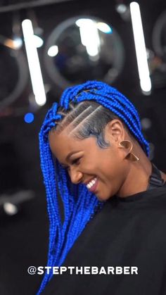 This undercut on these braids is 😮‍💨🔥⁣ ⁣ Such a dope cut by @stepthebarber on @mz_dubz👏🏾Got us feeling blue💙🩵 The cut makes this color pop even more😍⁣ ⁣⁣ atl barber, blue hair, protective hairstyle, box braids Afro Crochet, Hair Elixir, Protective Hairstyle, Short Hair Wigs, Coily Hair, Braided Bun, Goddess Braids, Favorite Hairstyles, Hair Inspiration Color
