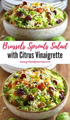 brussels sprouts salad with citrus and cranberries in a white bowl