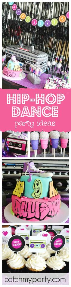 If you love to dance then you'll love this Hip-Hop Dance party. Check out the awesome microphone cake pops!! Snacks, Cake Pops, Hip Hop Dance, Dance, Dance Party Kids, Dance Party Birthday