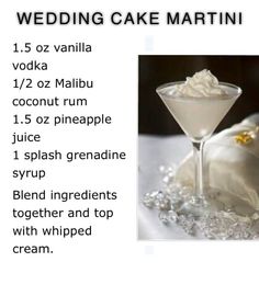 the wedding cake martini is served with whipped cream