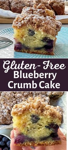 gluten - free blueberry crumb cake on a plate