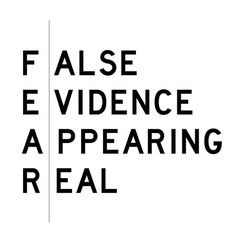 the words false evidence and appearing real are shown in black letters on a white background