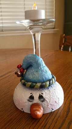 a candle holder made to look like a snowman