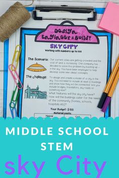 This fun hands on Middle School STEM challenge has been designed to engage middle school students with STEAM tasks. Topic: Sky City. The activities are quick and easy to set up, and encourage critical math and science thinking, with a focus on team building. Now suitable for home and distance learning with Google slides and worksheet options. Not sure about this theme? There are over 20 themes to choose from, click to view the range... Distance, Team Building, Distance Learning, Middle School Student, Stem Lesson
